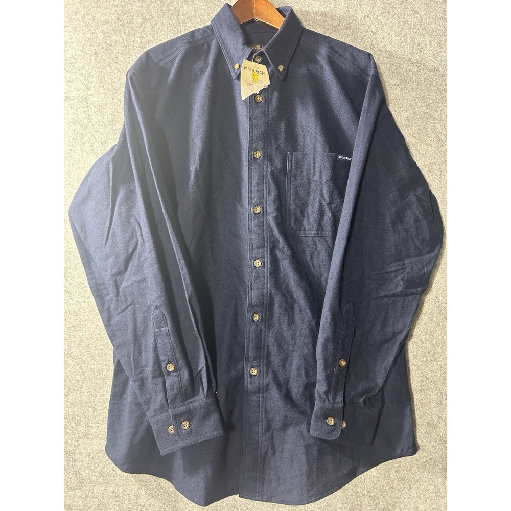 NWT Woolrich Wool Shirt Jacket Mens Large Navy Heavyweight Button Up Flannel